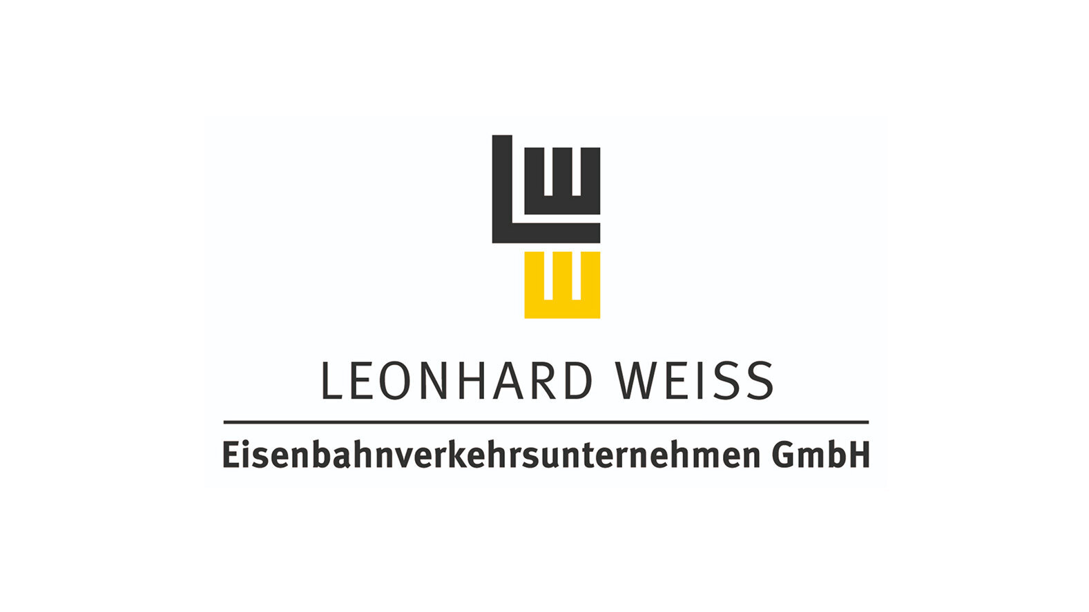 The LEONHARD WEISS logo features stylised letters in black and yellow, with the company name and description underneath.