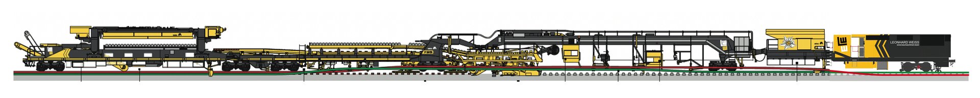 Skizze einer Gleisbaumaschine.